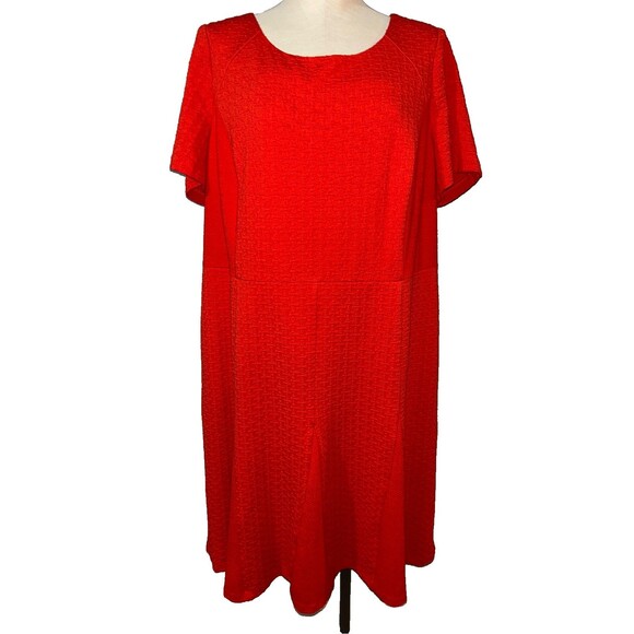 Talbots Women's Red Textured Knit Shift Dress size 18W Round Neck Short Sleeve - Picture 7 of 10